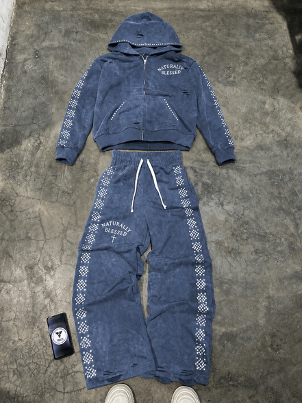 Chosen Rhinestone Sweatsuit - Blue
