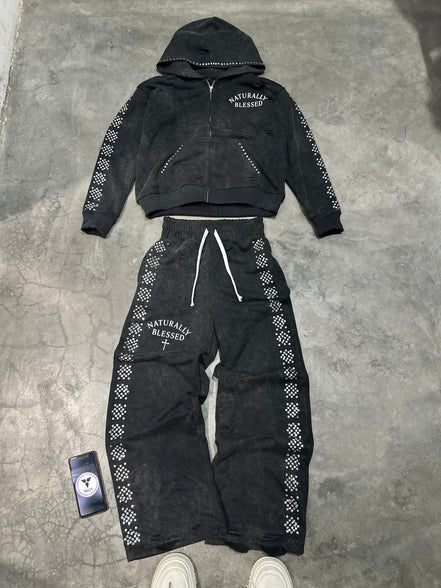 Chosen Rhinestone Sweatsuit - Black