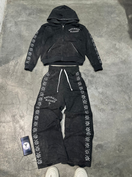Chosen Rhinestone Sweatsuit - Black